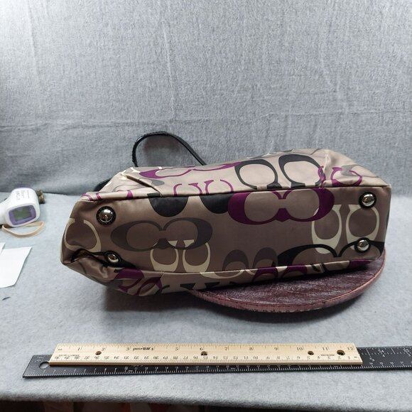 Coach Signature Soho Hobo Tote Bag F13739 Tan & Purple Womens Handbag 11" x 9" x - Picture 3 of 9